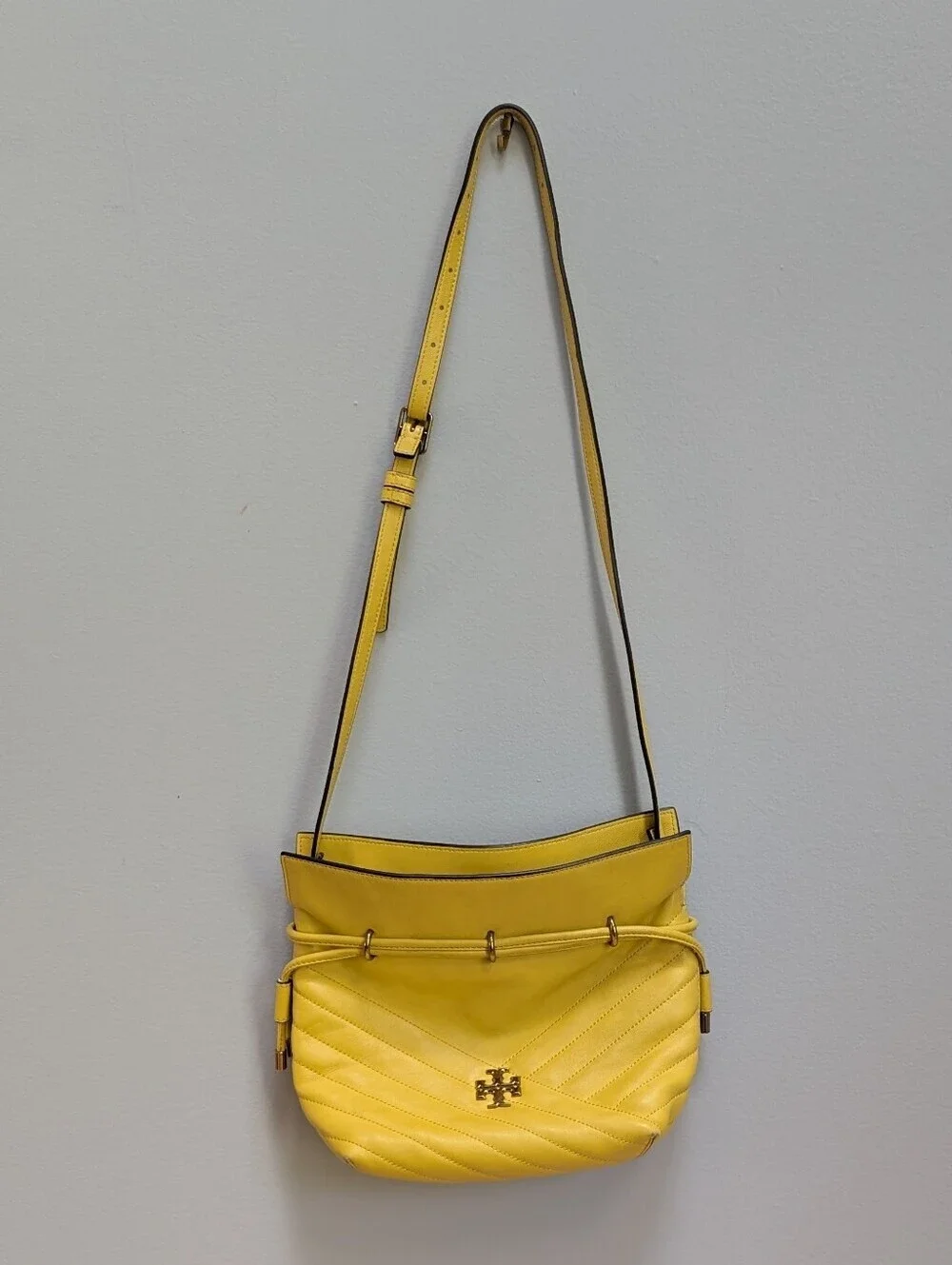 Tory Burch Kira Chevron Yellow Mini Bucket Bag - Flaws
